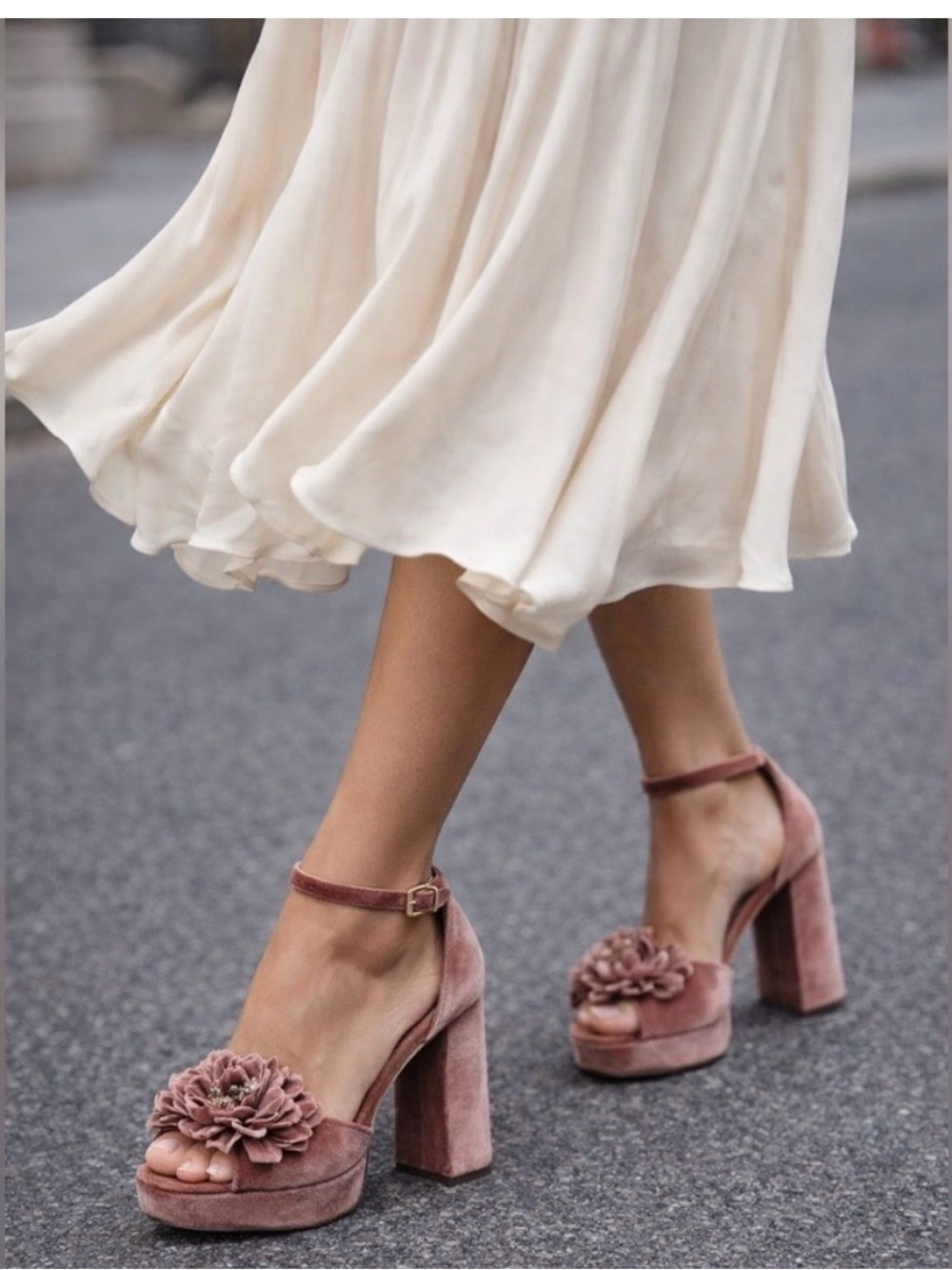 Dolce Vita Perel Dark Rose Velvet Platform Block Heels with Floral Pom New 10M